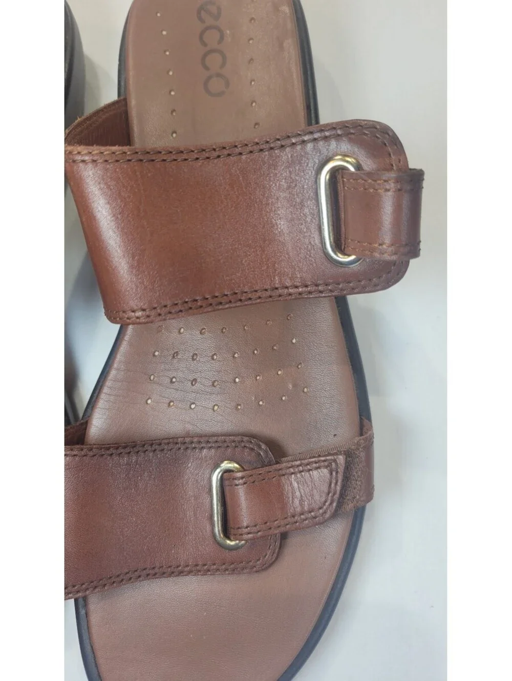 ECCO Brown Leather Slide Sandals with Adjustable Straps and Cushioned Insoles, 9